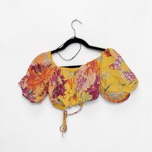 Yellow Floral Puff Sleeve Crop Top "Cottagecore"